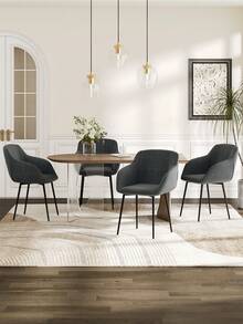 Goeurvant Contemporary Vertical-Stripe Upholstered Dining Chairs With Armrests & Metal Legs For Dining Room, Kitchen, Living Room - Set Of 2 / Set Of 4 / Set Of 6 - Black Grey - 黑灰色 - 查看 2