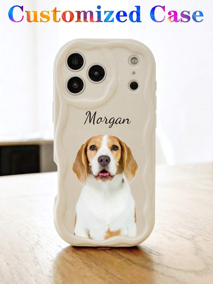 1pc Customized Cute Pet Photo & Name Phone Case, Transparent Anti-Drop Full Coverage Compatible With Samsung A13/A21s, Compatible With IPhone XR/11/14 - Apricot - View 1