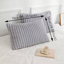 1 pieza Funda de almohada de piel de conejo sintética a rayas, sin relleno de almohada, con cierre de cremallera, suave y esponjosa, funda de almohada desmontable y conveniente para un sueño cómodo - Gris Claro - Ver 6