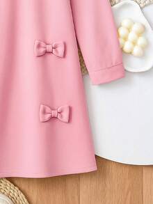 Vestido de manga larga rosa de estilo vintage con cuello Peter Pan y lazo, adecuado para uso diario, fiestas y reuniones, para niñas jóvenes en primavera/otoño - Rosa - Ver 5