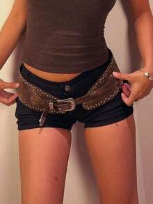 1pc Western Cowgirl Style Rivet Waist Belt, Y2K Streetwear American Chic, PU Leather Waist Accessory Suitable For Street Photography, Travel, Daily And Holiday Use Fall, Autumn, Halloween - 彩色 - 查看 8