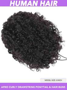 1pc Afro Kinky Hair Buns +Lace Baby Hair Edge -Drawstring Ponytail Extension Human Hair | Kinky Curly Bun Hairpiece With Secure Clips & Adjustable Strap, Natural Black - Easy To Style For Everyday, Parties, Photoshoots - Quick Attachment 6 Inch #1B - Natural Black - View 4
