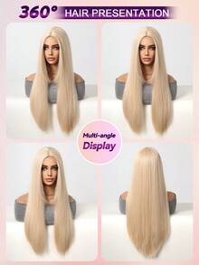 26 Inch Long Straight Blonde Wig For Women Daily Wear No Bangs Natural Heat Resistant Synthetic Wigs Hair Suitable Party Holiday Daily Use - Gold - View 2