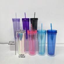 25PACK USA Warehouse 19oz Double Wall Clear Transparent Acrylic Plastic Cups 19oz Skinny Tall Straight Slim With Plastic Lids And Plastic Straws 19oz Coffee Water Travel Mugs - 25pcs - 查看 8