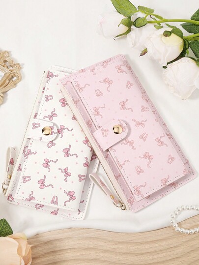 Bow Long Wallet,Vintage Fold Over Long Wallet Women Fashion Modern Business Slim Portable Versatile Large Capacity Credit Card Zipper Id Card Money Cash Storage Business Casual Perfect School College Work Business Commute Teachers' Day Back To School Holiday Office Anniversary Lover For Birthday Gift Lady Female Women White-Collar Workers College Student,Bag School Supplies For School Dorm Room & Back To School