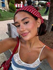 1pc Wine Red Polka Dot Bandana Triangle Scarf Headband Fall Winter Hair Band Hair Accessories For Women For Vacation Outfits Woman Warm Thermal Head Scarf - Burgundy - View 1