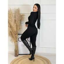 Virginia Women's Jumpsuit With Zipper – Fashionable And Versatile Style In Anarruga Fabric. - 黑色 - 查看 2
