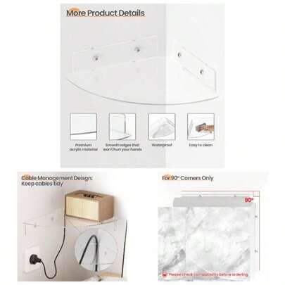 Acrylic Shelves Storage, 15 Floating Shelves Wall Mounted BookshelfDisplay Ledge Bedroom, Living Room, Bathroom, Kitchen, Set Of 4