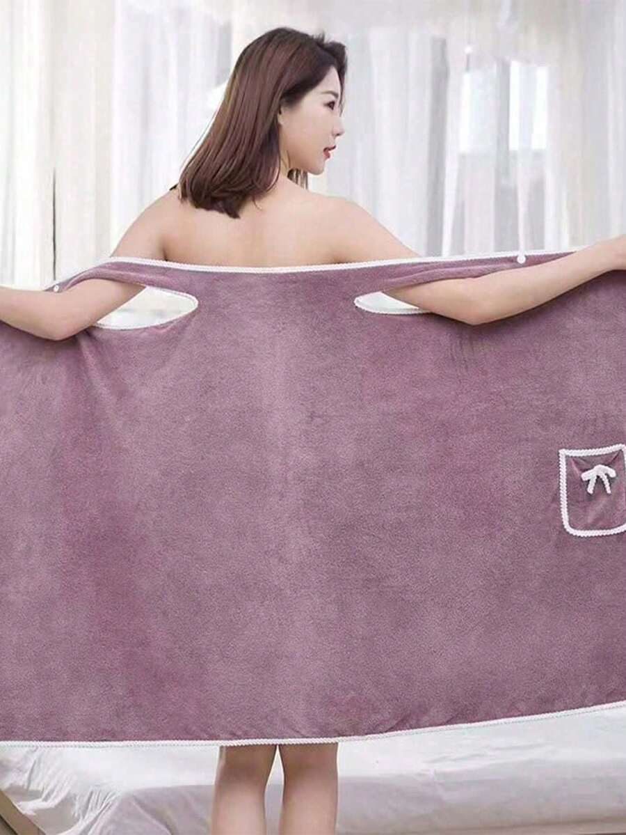 1件女款浴巾（尺寸：80cm*130cm），快乾浴袍、沙灘袍、SPA袍，適合女性。柔軟珊瑚絨浴巾附口袋，可調節浴袍，浴室、沙灘、游泳、更衣室、健身房與旅行必備 - 彩色 - 查看 1