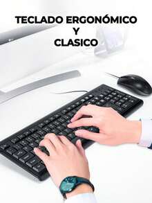 Kit Teclado Y Mouse Usb Alámbrico Laptop Pc Slim Waterproof - Negro - Ver 1