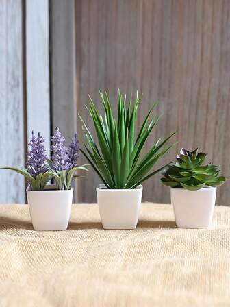 1/3盆仿真迷你绿色植物盆栽装饰 - 家居客厅桌面、窗台、办公桌摆件，小型装饰品，适用于商店、旅馆、书架，适合母亲节、婚宴等场合