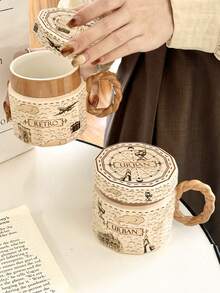 High-End Retro Coffee Cups With Lids, Mugs, Milk Cups, Latte Cups, Threaded Handle Art Cup Sets, English Art Roman Water Cups, Milk Tea Cups, Suitable For Christmas Gifts/Graduation Gifts/Home/Office, Coffee Lovers' Collection