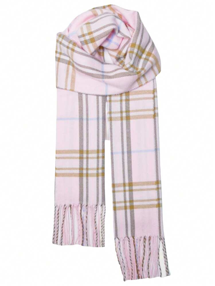 1pc Plaid Knitted Fringed Scarf, Multi-Color Patchwork, Unisex Warm Neck Warmer & Blanket, Suitable For Spring, Autumn And Winter Men Accessories