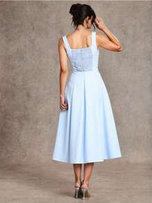 Women's Tailored Dress With A Versatile Square Neckline. - 淺藍色 - 查看 5