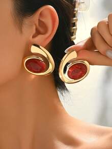 2 piezas Pendientes de aro grandes de mujer con incrustaciones de resina ovaladas convexas exageradas de estilo geométrico y estampado de leopardo en 18K oro, negro y transparente. Disponible en múltiples tamaños y colores, adecuado para fiestas, celebraciones y vacaciones. La superficie de resina tiene un brillo de fricción después de lavarse con agua y se ha agregado una película protectora para protegerla. Por favor, retire la hermosa mano cuando lo use. - Multicolor - Ver 5