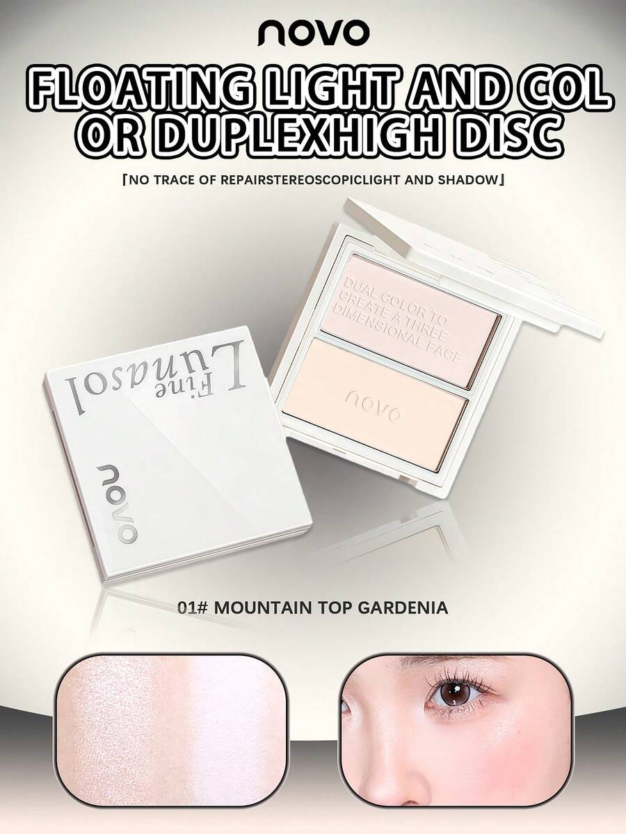 NOVO 3D Sculpting Contour & Highlight Palette, Matte & Pearlescent Comprehensive Palette, Suitable For Autumn/Winter, Ideal For Women, Y2K Style, Great For Birthday, Party, New Year Makeup - 01# Wild Gardenia - View 1