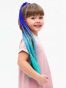 24inch Rubber Band Crochet Mixed Box Braids Plaited Ponytail Synthetic Gradient Dirty Braided Ponytail Hair Extensions For Kids 1pc - Multicolor - View 13