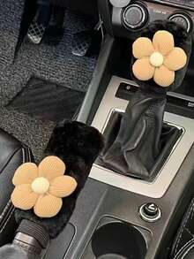 Cute Floral Winter Plush Gear Shift Knob Cover, Handbrake Cover, Automatic/Manual Transmission Universal Car Accessories Set - one-size - View 5