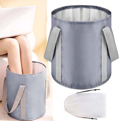 1个可折叠家用泡脚桶，家用成人泡脚桶，户外保温泡脚袋，便携式小腿泡脚桶，高深洗脚桶（灰色大号，36*30厘米）