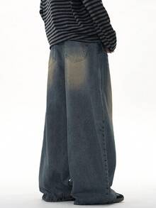 1pc Vintage Washed Loose Fit Distressed Wide Leg Boyfriend Jeans, Casual Design