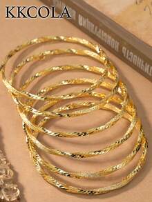 KKCOLA 6pcs Fashionable Twist Knot Bangle Bracelets, Boho Style, Party/Festival Gift, Jewelry Accessories, Daily Wear - Yellow Gold - View 12