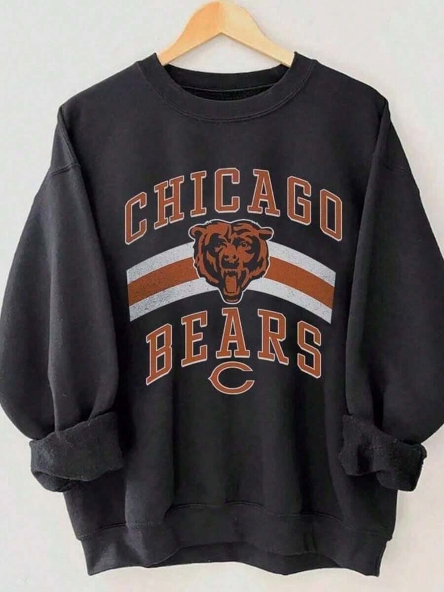 Mens Winter Clothes1pc Funny Sweatshirt Unisex Vintage 90s Style Chicago Football Sweatshirt, Game Day Sweatshirt, Chicago Team Football Sweatshirts, Sunday Chicago, Sport Sweatshirts, Chicago FootballLoose And Comfortablemen Winter Clothes Sudaderas Para Hombre - 杏色 - 查看 1