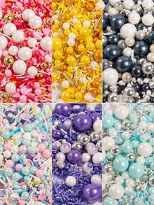 85克/3盎司蛋糕装饰，混合粉色和紫色珍珠，混合贝壳和海星糖粒，柔和色彩烘焙装饰，适用于蛋糕、冰淇淋、饼干、甜甜圈，是夏季派对、婚礼、生日和毕业典礼的完美之选，仅供装饰，不可食用 - 彩色 - 查看 3