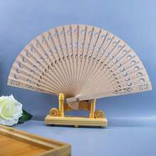 1-30pcs Elegant Folding Wooden Fans, Bohemian Style Hand Fans, Hollow Carved, Portable Lightweight Wooden Fans, Suitable As Photography Props, Graduation Gifts For Women, Home Decor, Use In Summer, Beach Or Travel To Enjoy Cool Breeze, Personalized Carved Wooden Wedding Fans
