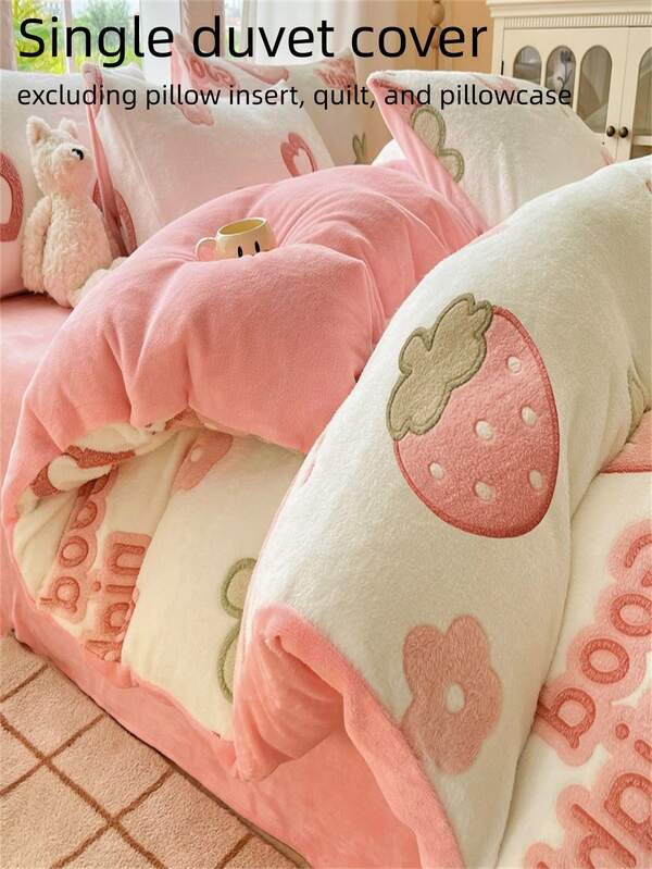 1pc Polyester Thickened Warm Duvet Cover, Cute Cartoon Pattern, Comfortable Home Bedding For Winter
