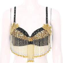 Women's Glitter Belly Dance Bra Top Tassels Bra Top For Halloween Theme Party Stage Performance