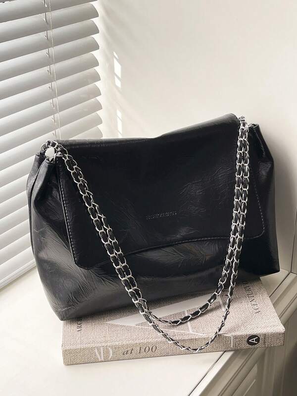 1 Piece Minimalist Retro Square Bag Flap Opening Metal Chain Shoulder Bag Suitable For Women's Daily Casual Commuter Use