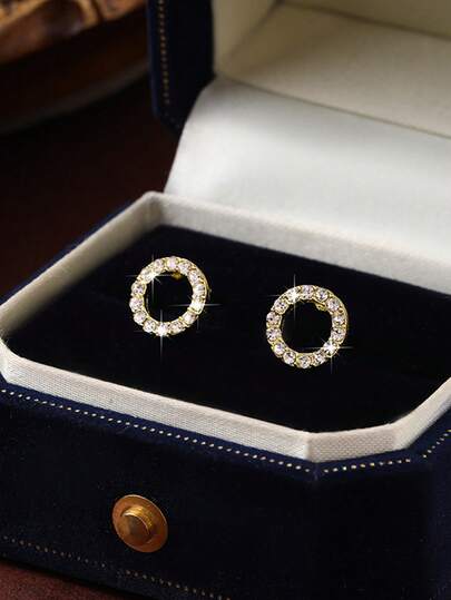 KWHY 1 Pair Fashionable Round Cubic Zirconia Stud Earrings, Suitable For Women's Daily Wear