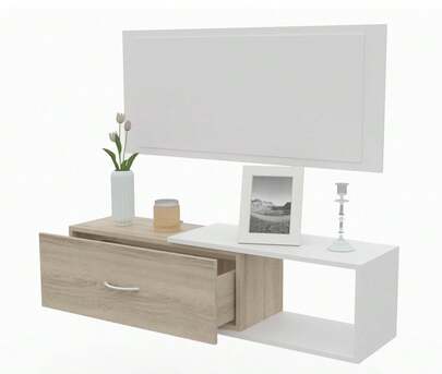 Dormidan Mueble recibidor de entrada con cajón más espejo amplio, 1m de ancho, moderno, disponible para colgar en la pared, varios colores, herrajes incluidos.