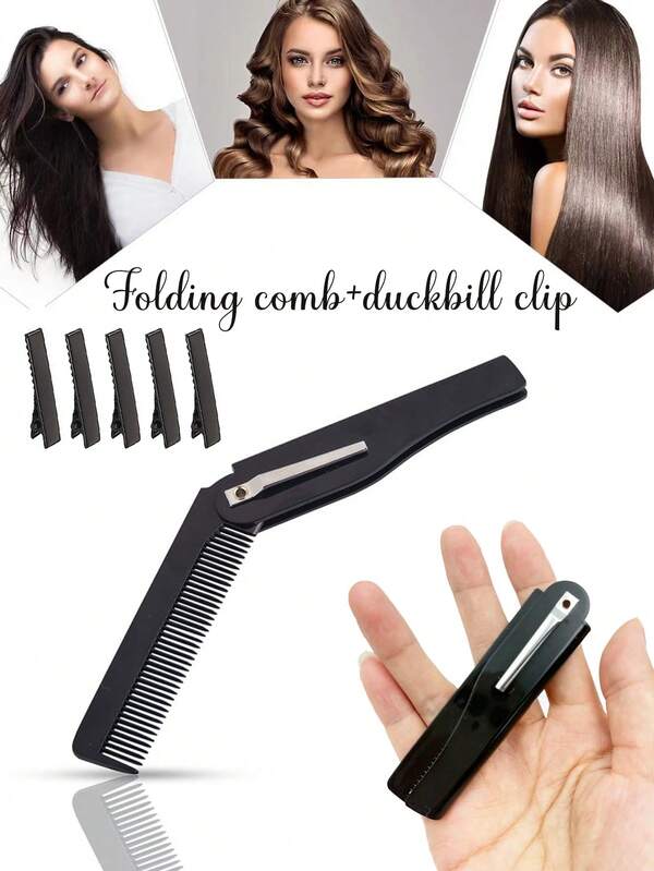 Portable And Portable Mini Folding Comb For Women's Bangs, Folding Comb+Alligator Hair Clip, 1 Foldable Black Pocket Comb, Male Knife Shaped Beard Comb, Female Folding Travel Comb, Travel And Back To School Essentials, Hair Brush, Slick Back Brush, Styling Brush, Curly Hair Brush, Edge Brush, Hair Comb, Brush Hair, Hair Brush Set, Comb Hair, Comb For Curls, Detangling Brush, Hair Brush For Women, Hair, Travel, Hair Products, Hair Tools, Hair Stuff, Barber, Barber Accessories, Barbershop, Hairdressing Equipment