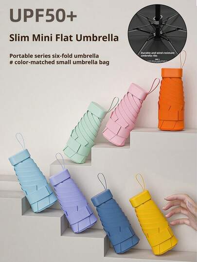Ombrellino pieghevole piccolo, mini ombrellino portatile da viaggio impermeabile, ombrellone parasole da donna con protezione UV, 2 in 1 mini a sei pieghe ultra leggero e compatto, ombrellino da viaggio, ombrellone compatto portatile per sole e pioggia, antivento, protezione UV al 99%
