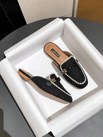 Mengshangli Zapatos de mujer de unicolor, elegantes y con estilo universitario, de piel de PU con ribete de contraste, tipo mule y de fácil deslizamiento, adecuados para uso al aire libre, fiestas, primavera/verano/otoño/invierno