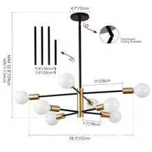 Modern Chandelier Ceiling Light Fixture Sputnik Chandeliers Gold And Black Farmhouse Chandelier Over Table 12-Light Height Adjustable Chandeliers For Dining Room, Living Room,Kitchen Island - 多頭枝形吊燈 - 查看 10