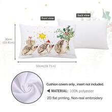 1pc Christmas Watercolor Hedgehog Print Pillow Cover [No Pillow Insert], 11.81*19.71in(30*50cm), [Single-Sided Printing] Merry Christmas Theme Polyester Throw Pillow Cover, Christmas Decor, Room Decor, Home Decor, Bedroom Decor, Room Decoration Stuff For Sofa, Living Room, Bedroom, Car, Office, Hotel, Homestay, Great Christmas Gift For Family And Friends