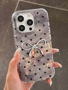 1pc Korean Style Personalized Foil Dot Bow Design Phone Case Compatible With IPhone 17, Compatible With Iphone 16 Pro Max, Minimalist Compatible With Iphone 15 Pro, 14, 13 Pro, 12, 11 Full Coverage Protection - Purple - View 2