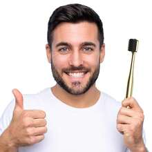 Gold Color Toothbrush - Soft Charcoal Bristles, Luxury Gold Plated, Travel Toothbrush For Adults{Inchcolor_nameinch:InchGoldBlackinch} - 金黑 - 查看 7
