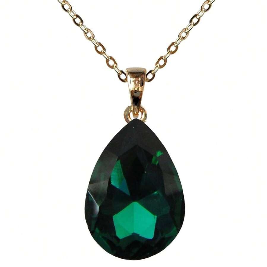 Navachi 18k Gold Plated Water Drop Pear-Shaped Pendant Necklace 16inch+2inch{Inchcolor_nameinch:InchGreeninch} - 綠色 - 查看 1