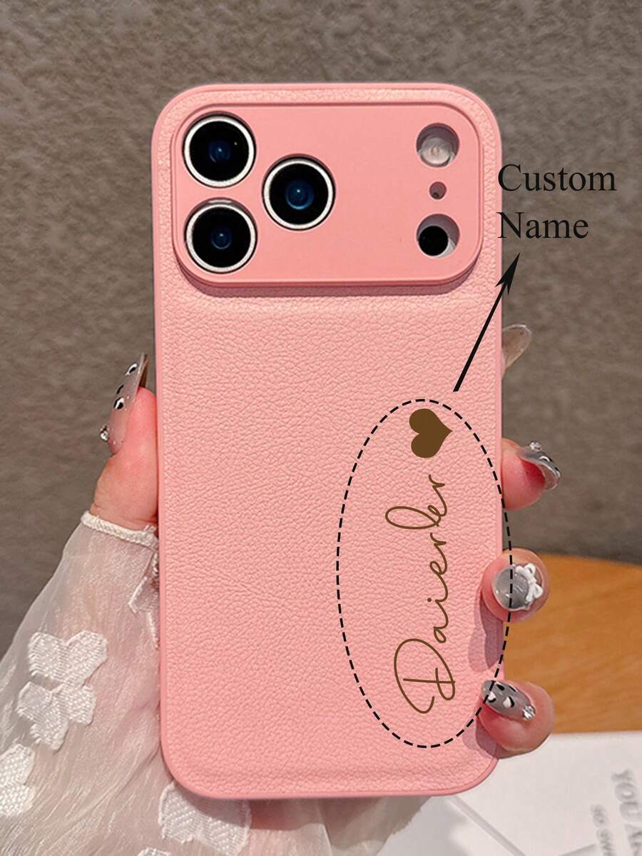 Pink Personalized DIY Initial Name Faux Leather Phone Case, Compatible With IPhone 17/16/15/14/13/12/11 Pro Max Plus/17 Pro, Lens Shock Protection Back Cover