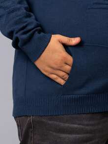 Men's Plus Size 100% Cotton Winter Jacket/Sweater With Checkered Print - Grey - View 4