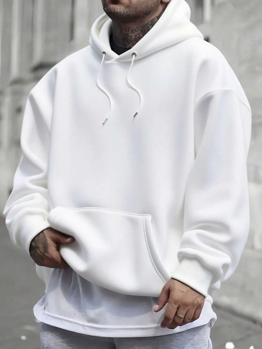 Fashion Men's Winter White Hooded Sweatshirt With Fleece Lining - Loose Fit Full Zip Hooded Jacket With Letter Print And Pockets, Machine Washable Casual Wear, Suitable For Gym And Daily Layering (No Belt/Tie), Men's Hoodie, Men's Sweater, Heavyweight Hoodie, Men's Long Sleeve, Men's Hoodie, Men's Hoodie, Men's Hoodie, Men's Hoodie, Men's Clothing, Men's Plus Size Hoodie, Men's Sweater Hoodie, Men's Huddy, Women's Sweatshirt Classic Versatile 280g - White - View 1