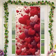 1条情人节派对横幅，涤纶材质，浪漫心形背景图案，适用于室内/室外装饰、节日装饰、情人节派对装饰、摄影背景装饰、前门装饰。情人节快乐！