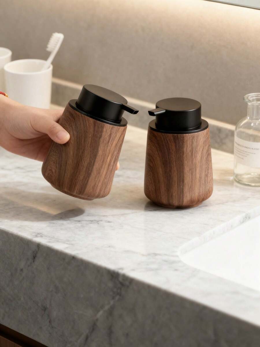 1pc Vintage Wood Grain Bathroom Foaming Soap Dispenser, Hand Wash & Dish Soap Storage Container, Farmhouse Decor, Foaming Soap Dispenser, Home Decor Accessory - Multicolor - View 1