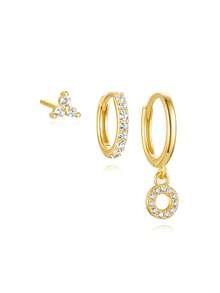 SereneSpark 3 chiếc khuyên tai bạc Sterling 925 đính kim cương dành cho nữ, khuyên tai dạng vòng, khuyên tai tối giản, thích hợp cho ngày kỷ niệm, trang sức cao cấp cho ngày kỷ niệm - Nhiều màu - Xem 15