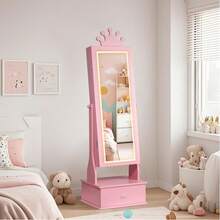 Clóset de Joyería Infantil Rosa con Espejo de Cuerpo Completo, Gabinete Joyero No Empotrado con Cajones, Tocador y Organizador de Accesorios, 117 cm – Regalo de Cumpleaños o Navidad para Niñas - Rosa - Ver 2