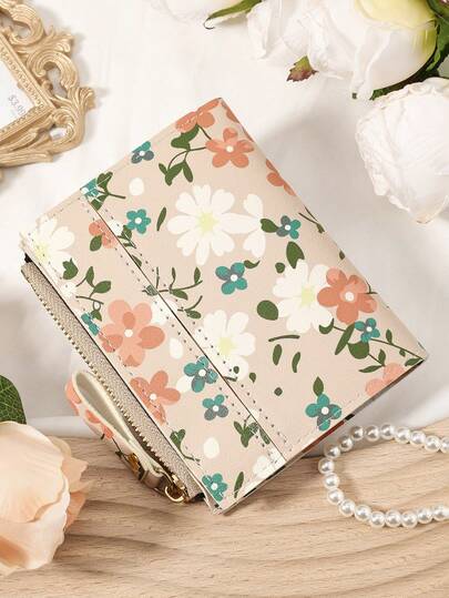 Floral Pattern Fold Over Small Wallet Pocket Wallet Small Purse Bifold Slim Women Wallet Lightweight Portable Credit Card Key Case Short Wallet Cute Modern Fashion For Birthday Gift Christmas Anniversary Women Girls Lady,Business,For Anniversary,For Christmas,On Valentine Day,For Birthday Gift,For Gift,For Lover For Women,For Girls,For Lady,For Female,Bag School Supplies For School Dorm Room & Back To School