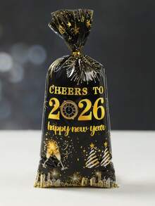25/50个装 2026新年礼品袋糖果袋，黑色金色礼品包装袋，饰有烟花时钟和礼品图案，糖果袋，零食包装袋，饼干收纳袋，非常适合圣诞节礼品包装和礼品篮包装，2026新年派对用品，冬季装饰，圣诞家居装饰，2026新年装饰，圣诞装饰，节日派对礼物，新年派对用品，新年家居饰品 - 新年黑金 - 查看 8